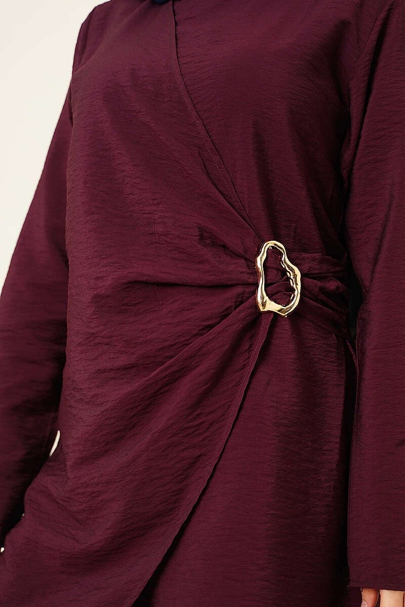 Yan Gold Tokalı Tunik İkili Takım Mürdüm