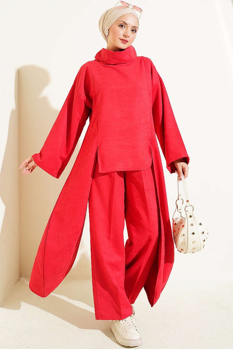 Yan Parça Detaylı İkili Takım Kırmızı