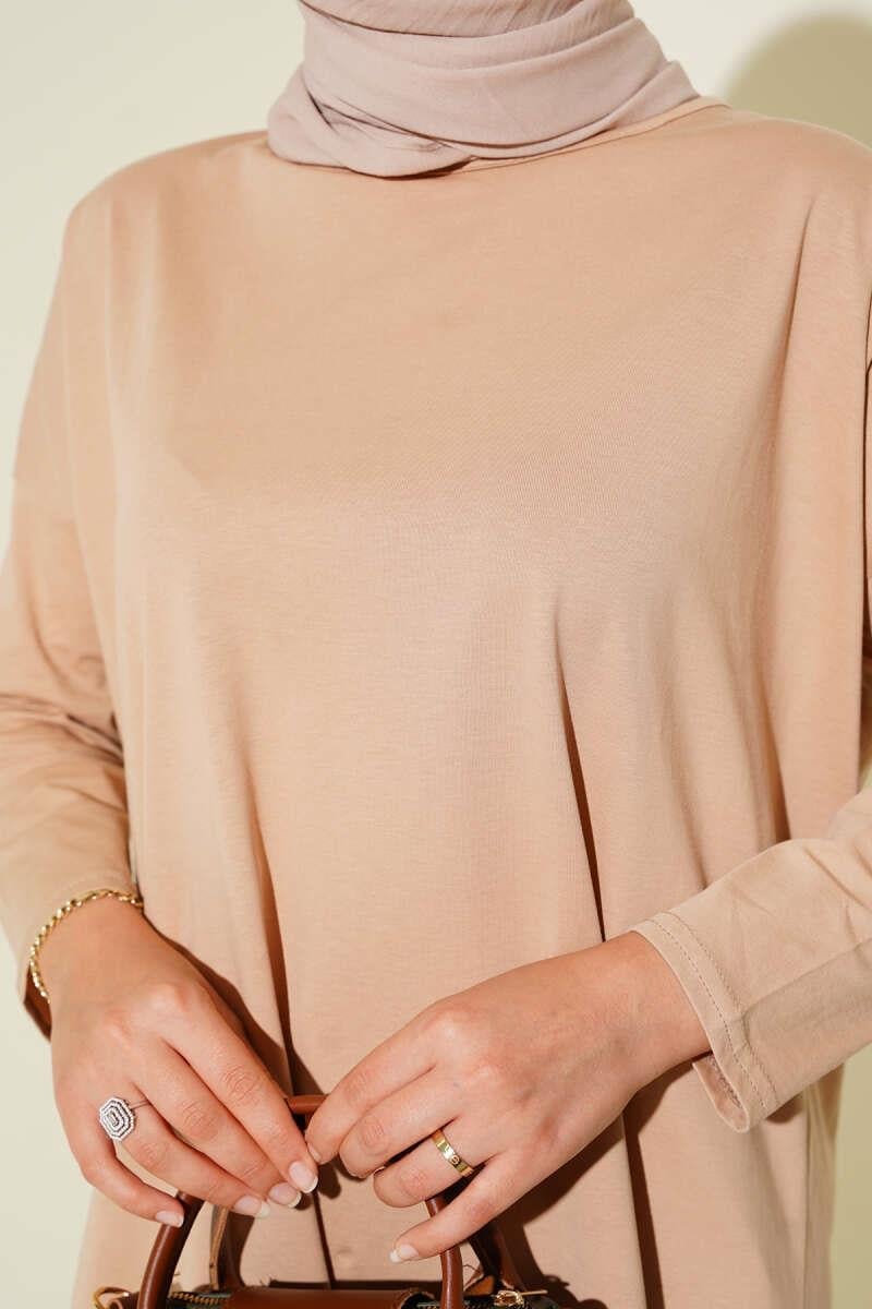 Yan Yırtmaçlı Basic Tunik Camel
