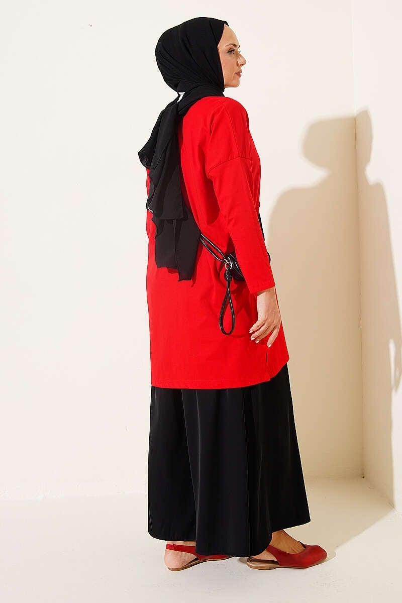 Yan Yırtmaçlı Basic Tunik Kırmızı