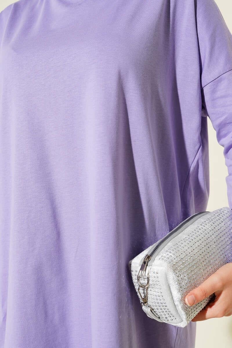 Yan Yırtmaçlı Basic Tunik Lila