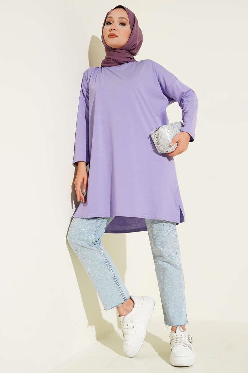 Yan Yırtmaçlı Basic Tunik Lila
