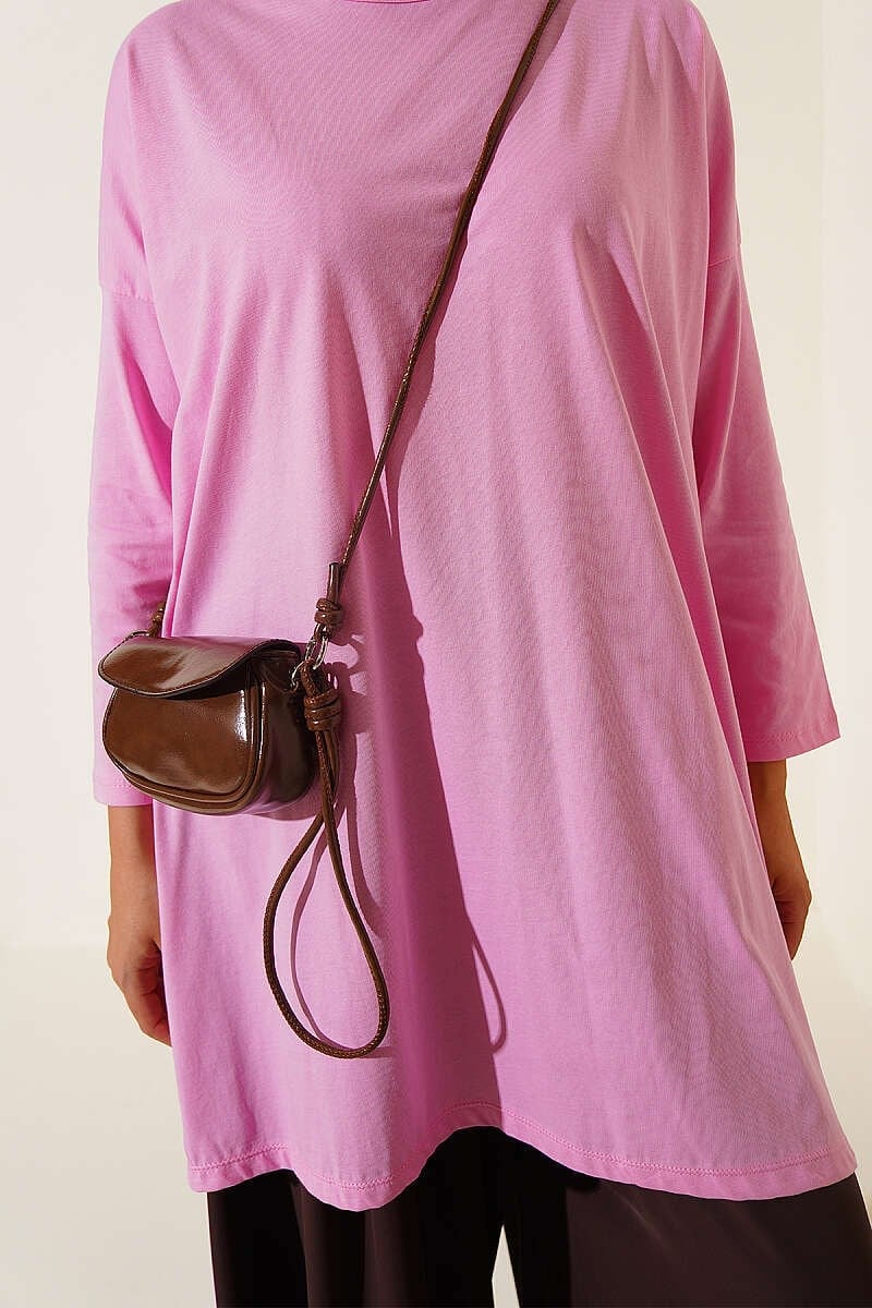 Yan Yırtmaçlı Basic Tunik Pembe