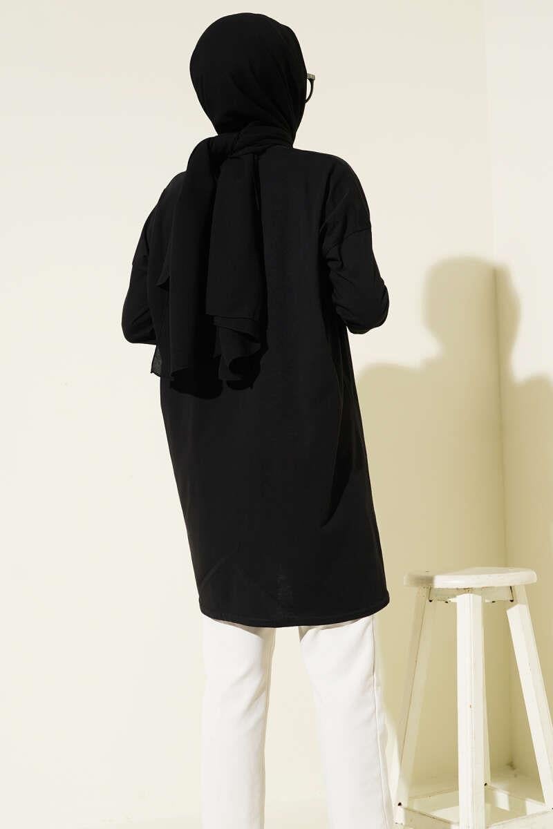 Yan Yırtmaçlı Basic Tunik Siyah