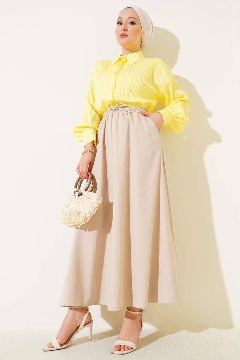 Yandan Cepli Basic Etek Bej
