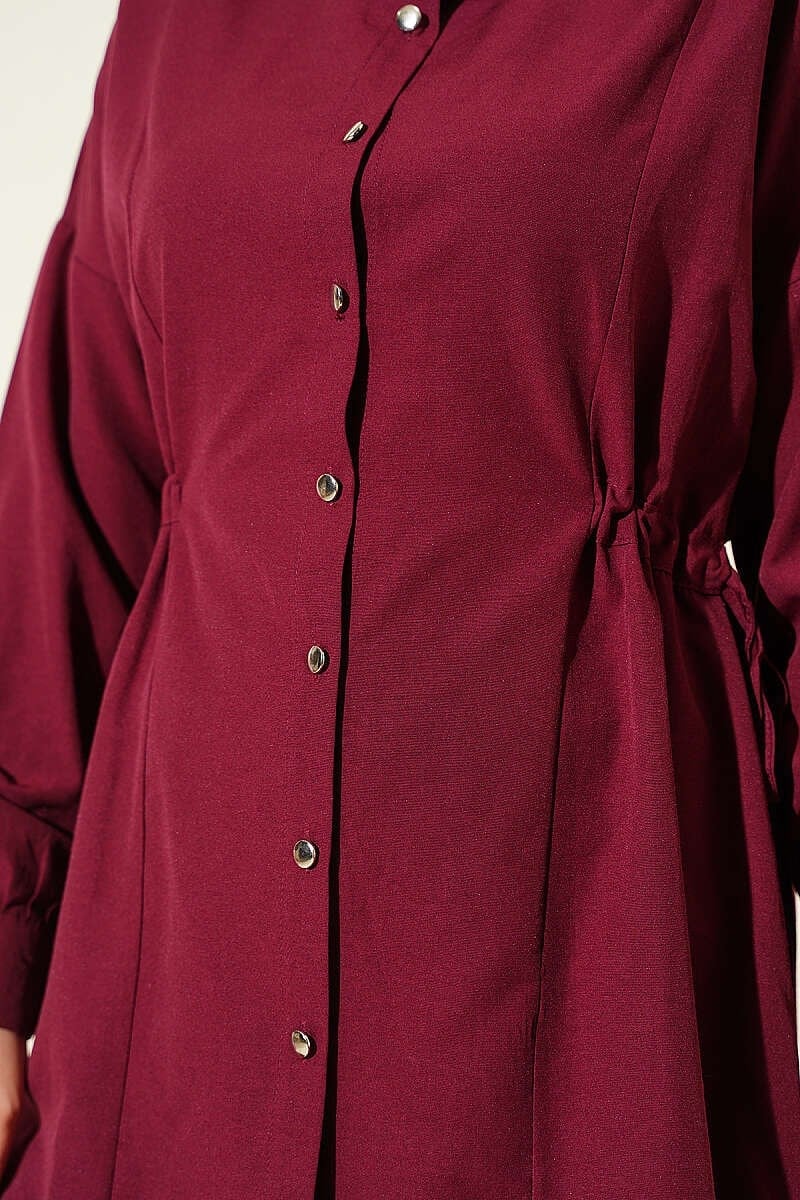 Yanları Tünelli Bağcıklı Gömlek Bordo