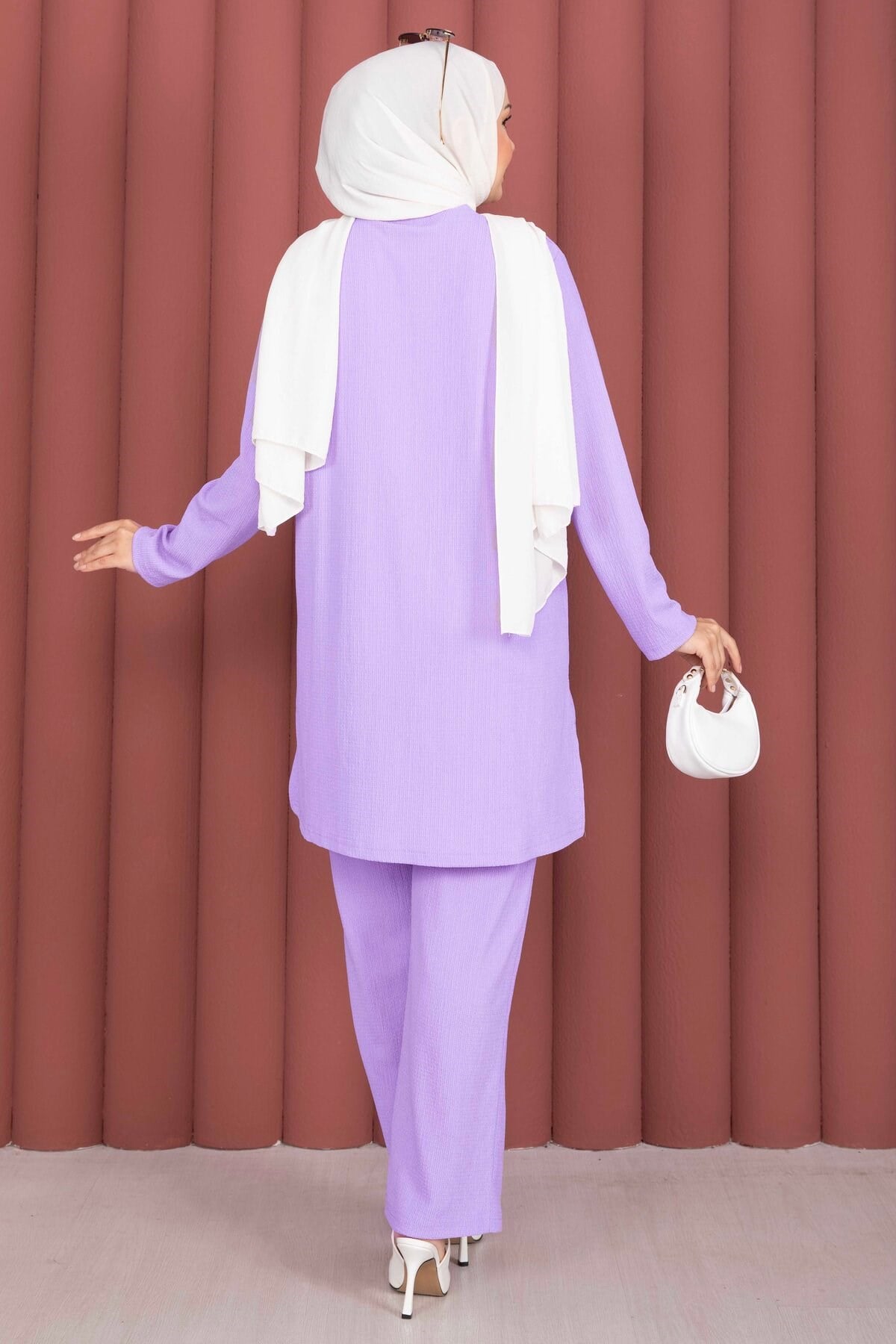 Yanları Yırtmaçlı Tunik Pantolon Takım Lila