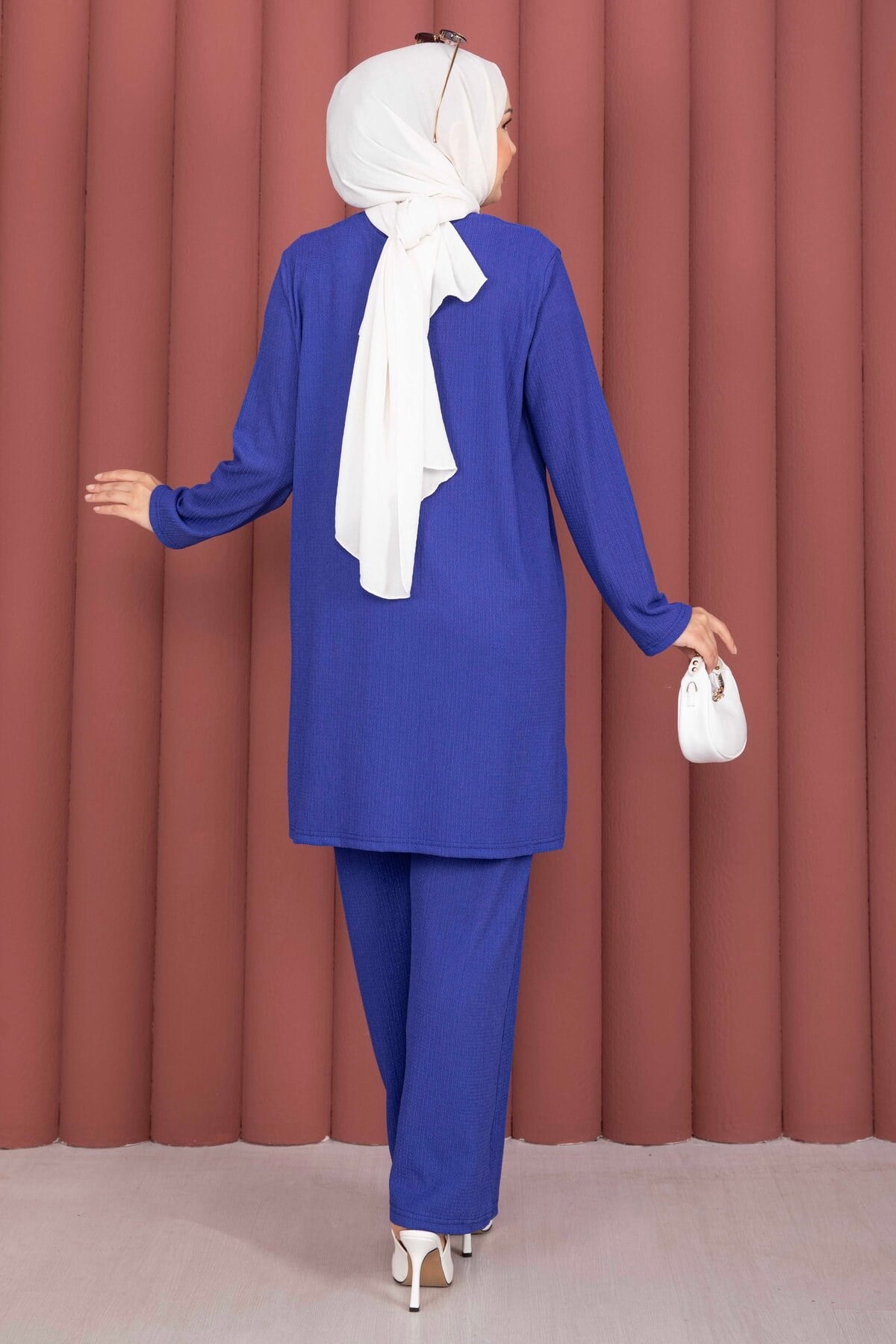 Yanları Yırtmaçlı Tunik Pantolon Takım Saks