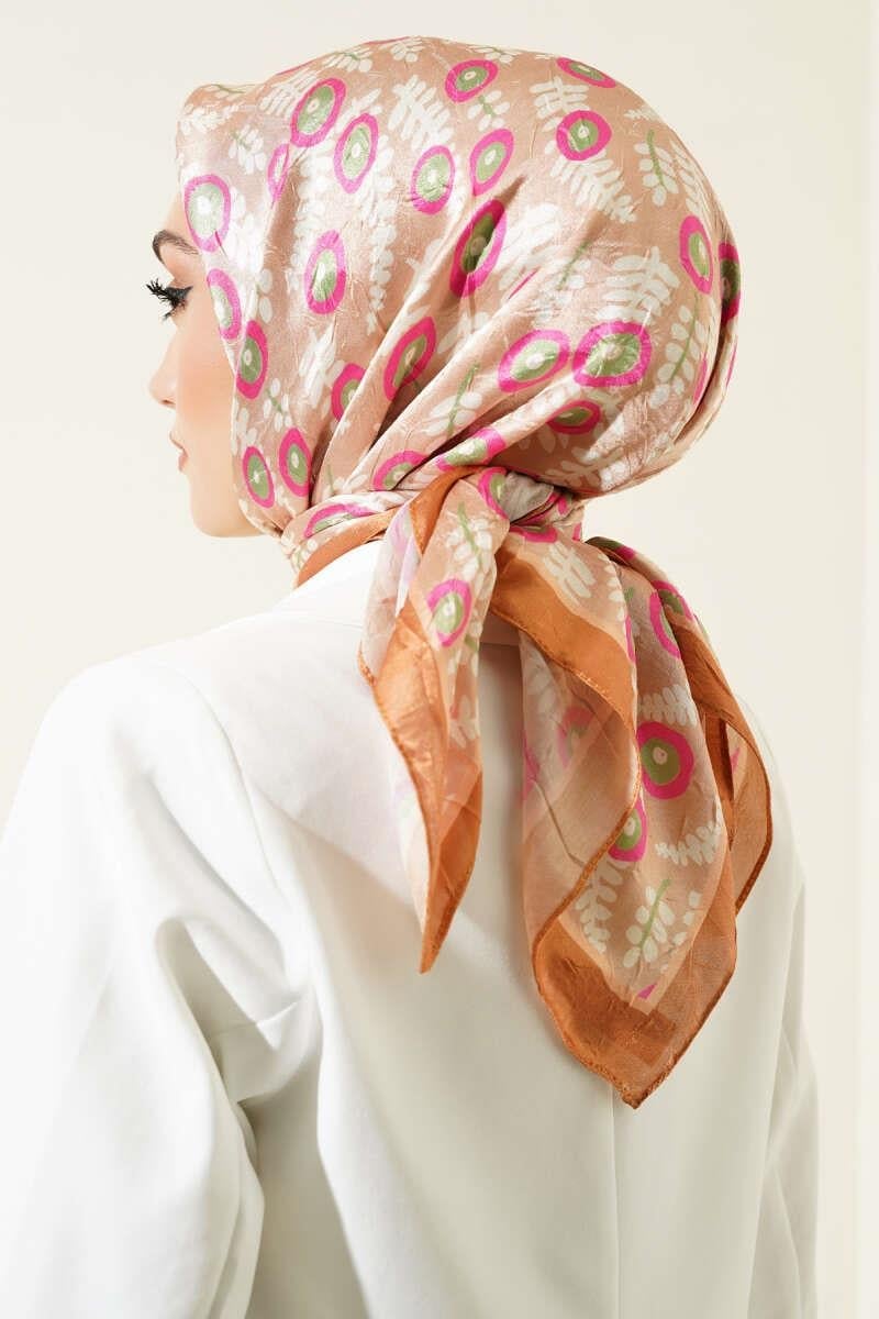 Yaprak Desenli Bambu Eşarp Camel