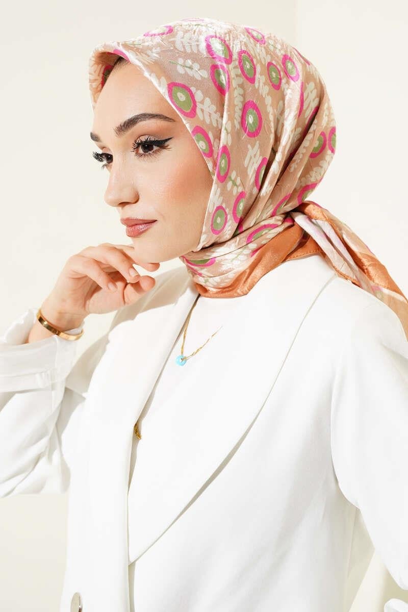 Yaprak Desenli Bambu Eşarp Camel