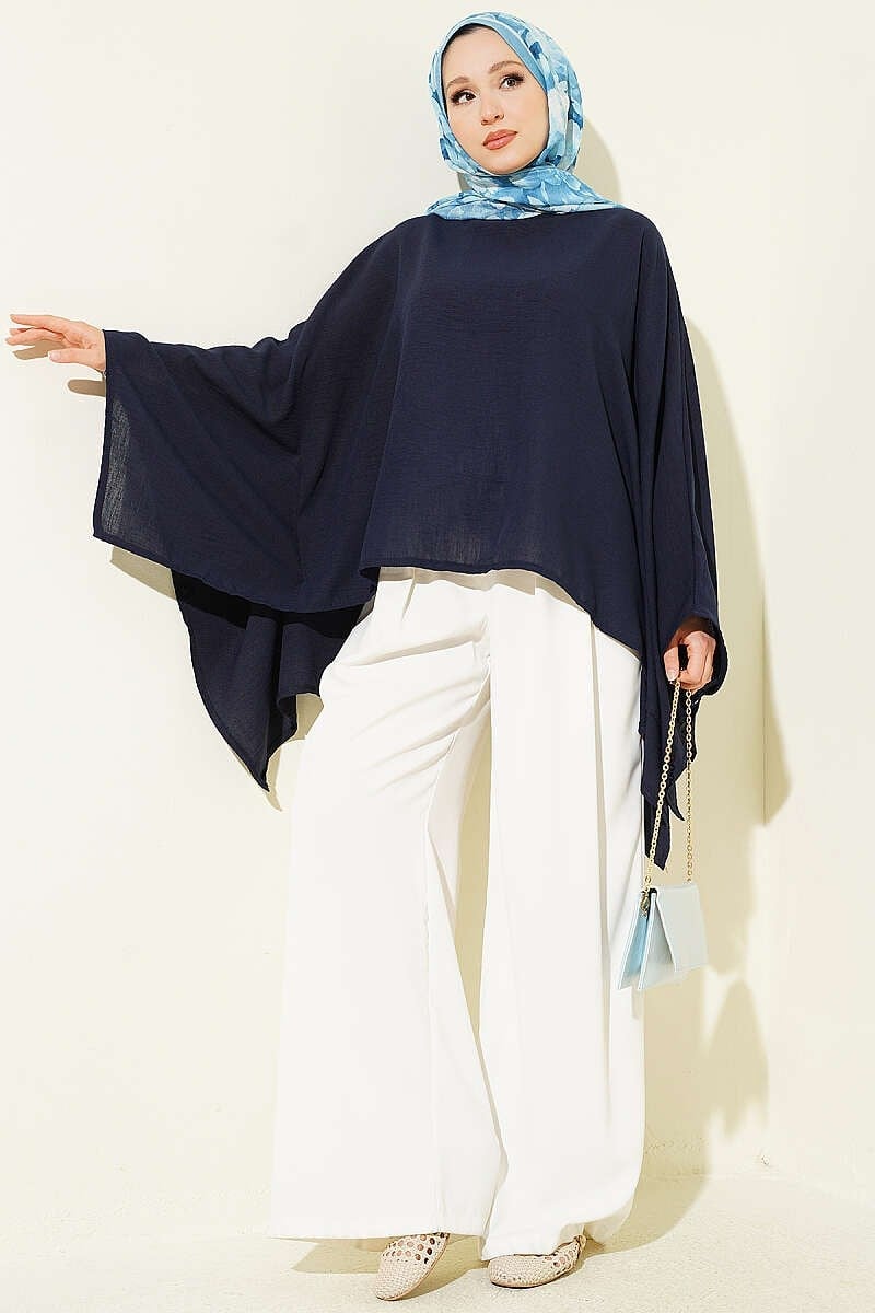 Yarasa Kol Basic Bluz Lacivert