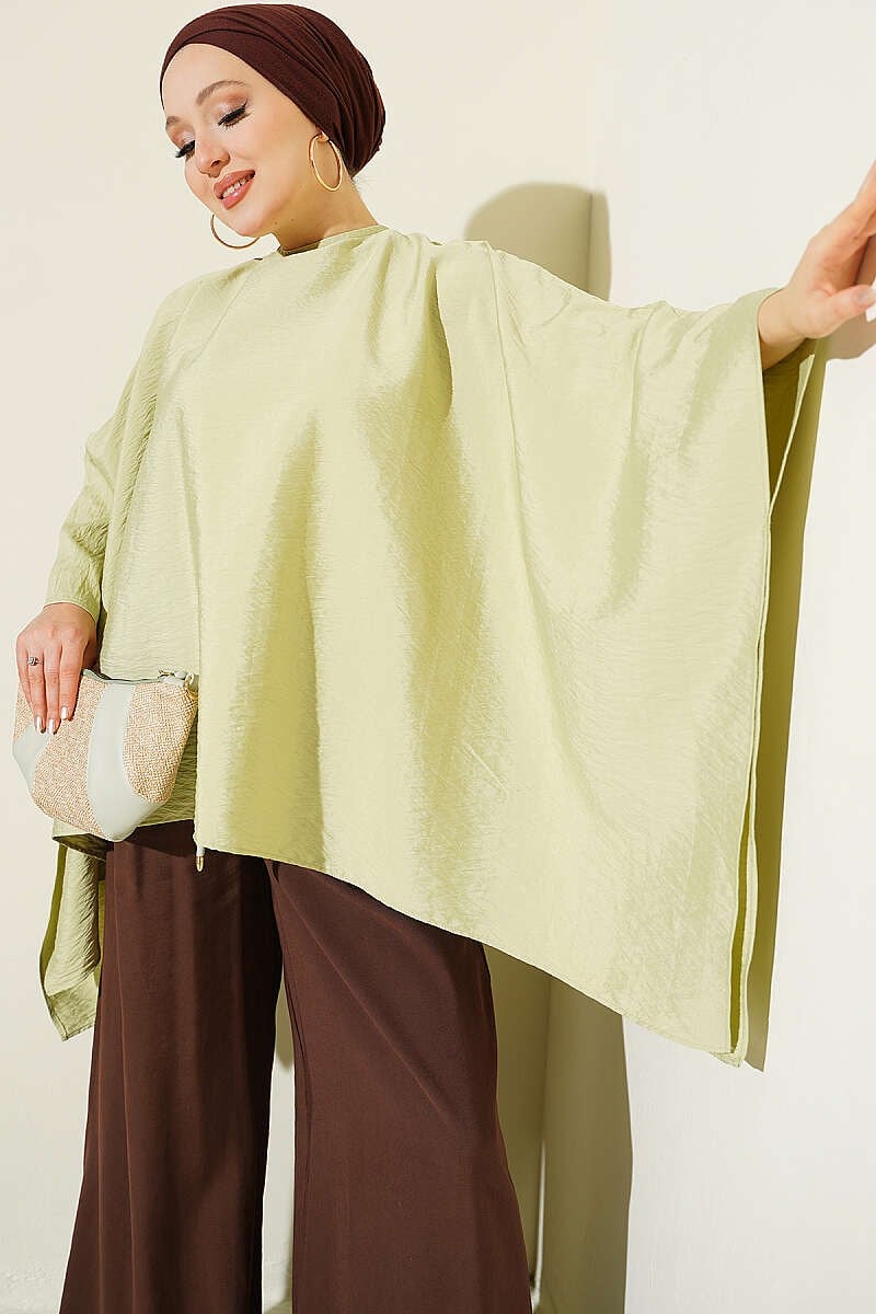 Yarasa Kol Oversize Bluz Çağla Yeşili