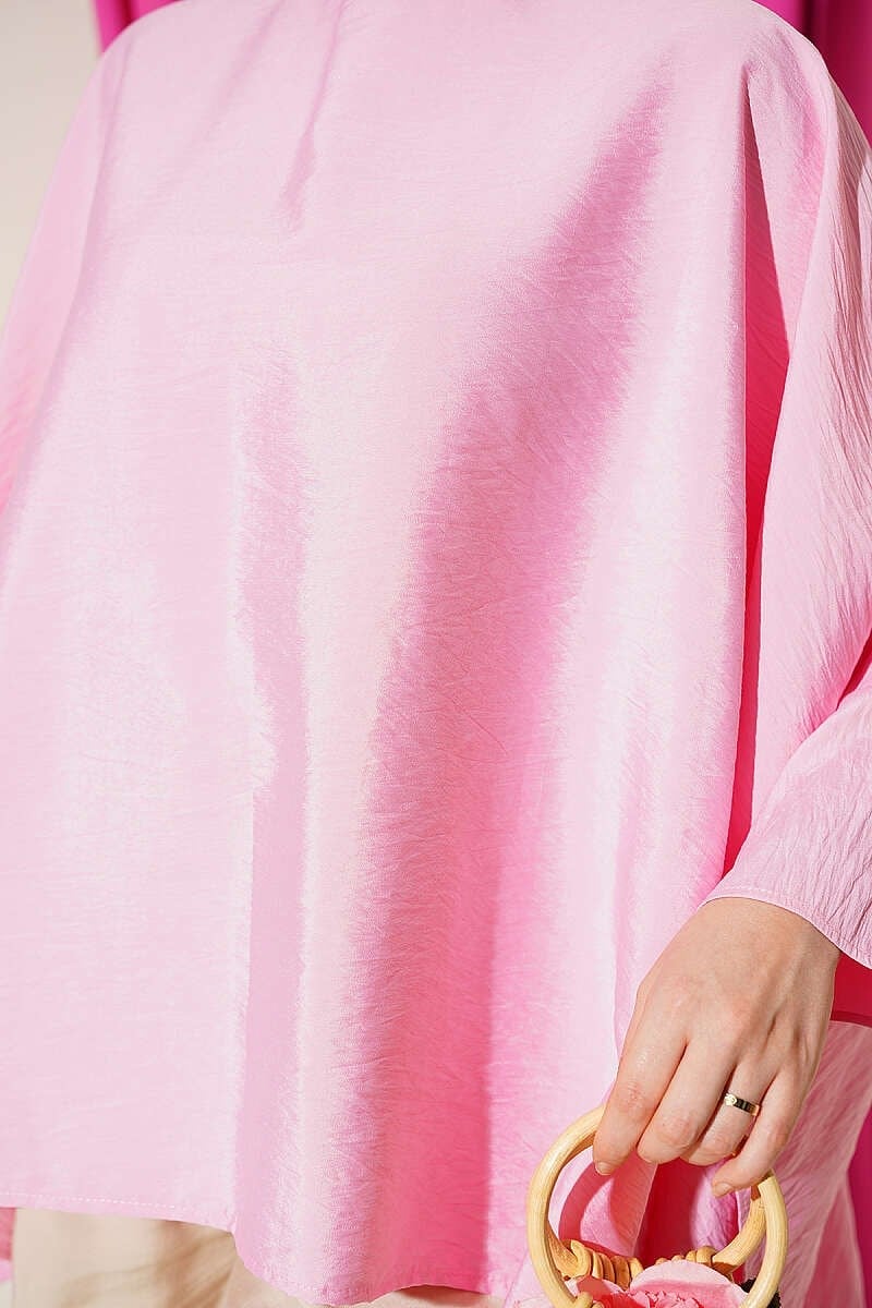Yarasa Kol Oversize Bluz Pembe