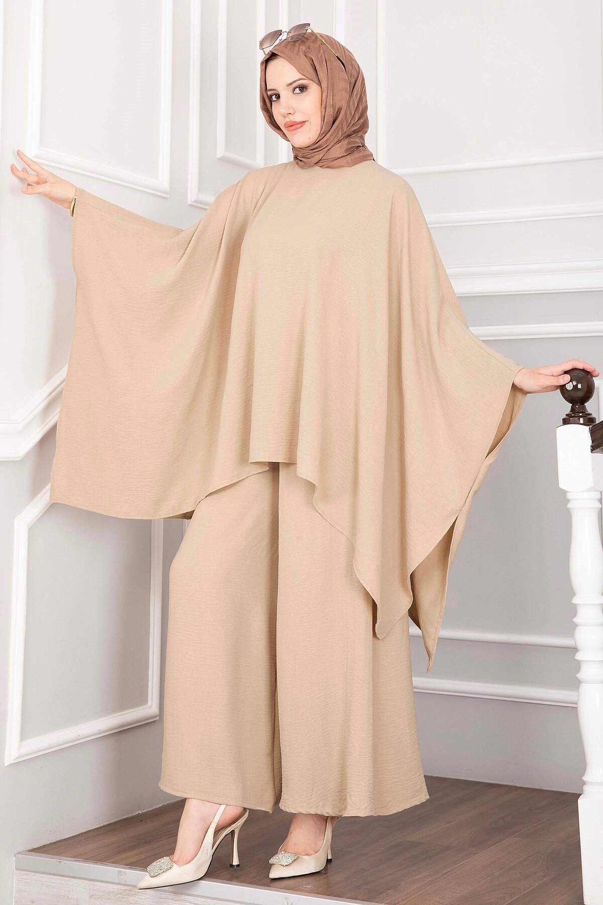 Yarasa Kol Salaş Pantolonlu İkili Takım Camel