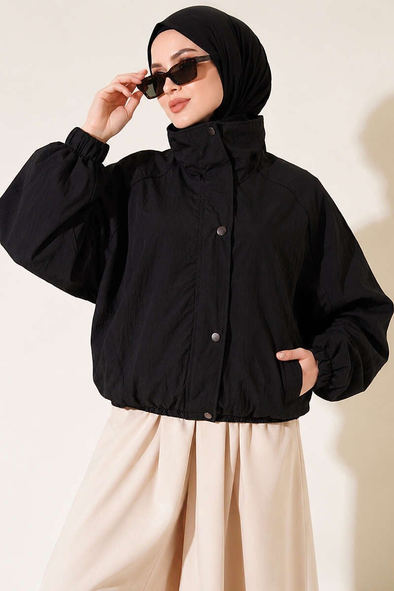 Yarasa Kollu Oversize Ceket Siyah