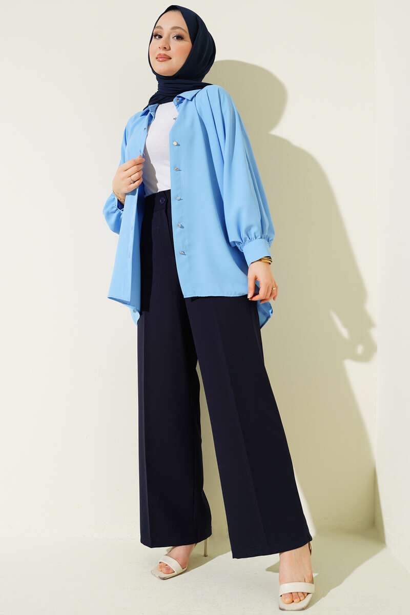 Yarım Bel Lastikli Basic Pantolon Lacivert