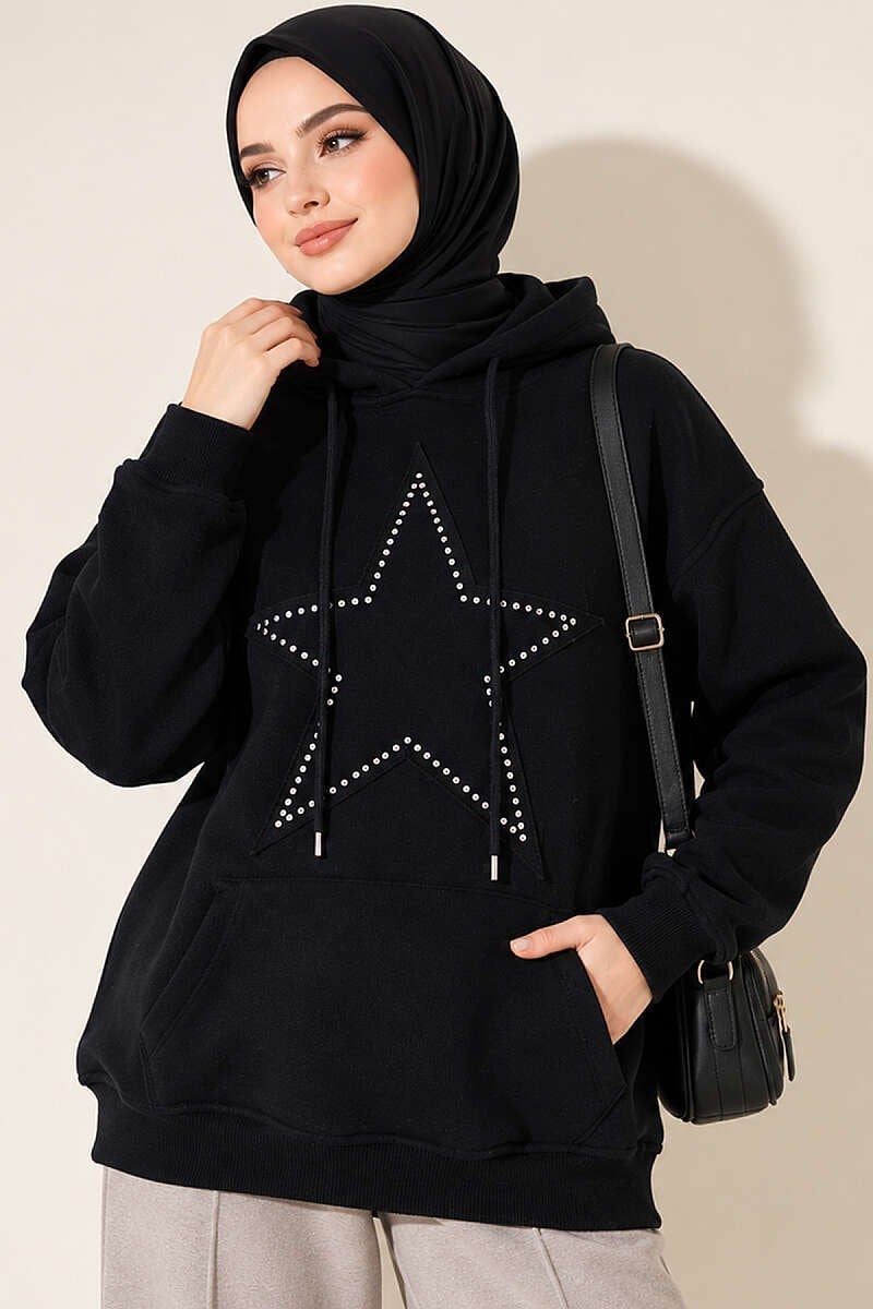 Yıldız Armalı Üç İplik Sweatshirt Koyu Lacivert