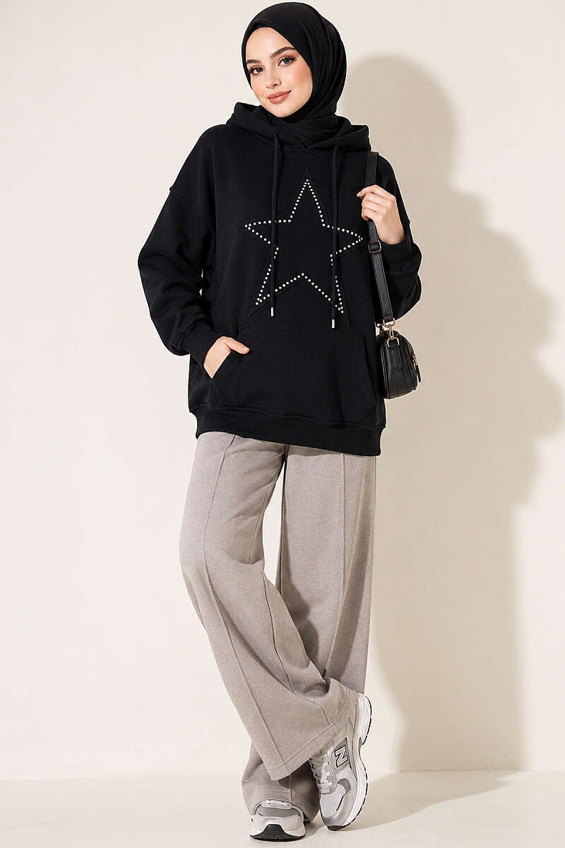Yıldız Armalı Üç İplik Sweatshirt Koyu Lacivert