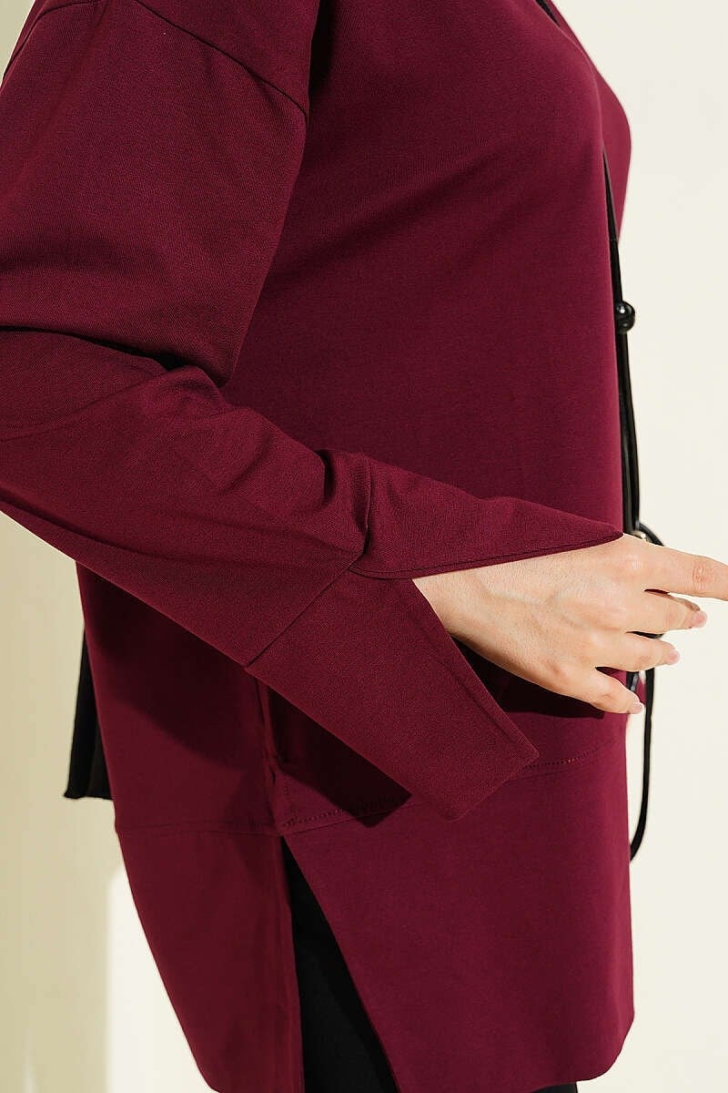 Yırtmaç Detaylı Basic Tunik Bordo