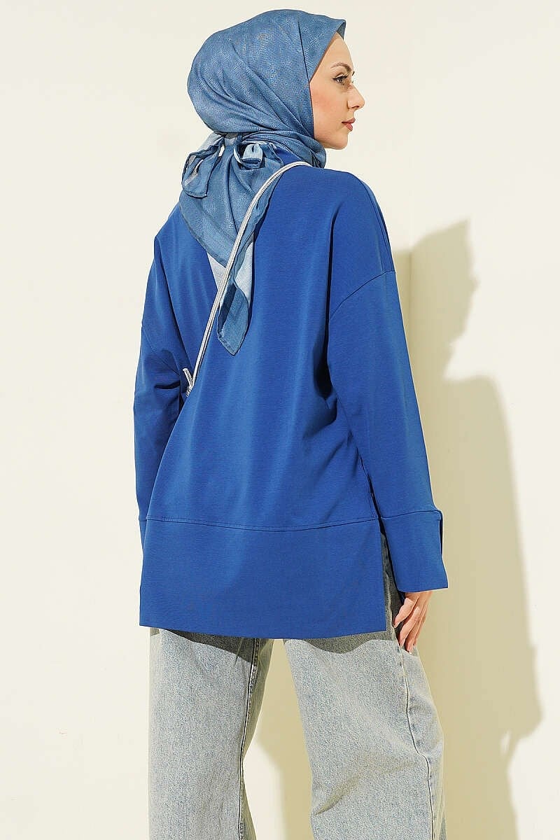 Yırtmaç Detaylı Basic Tunik Lacivert