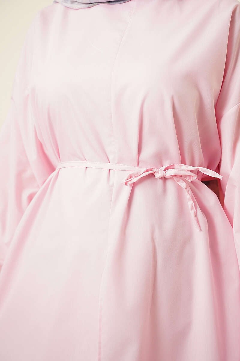 Yırtmaçlı İp Kuşaklı Uzun Tunik Pembe