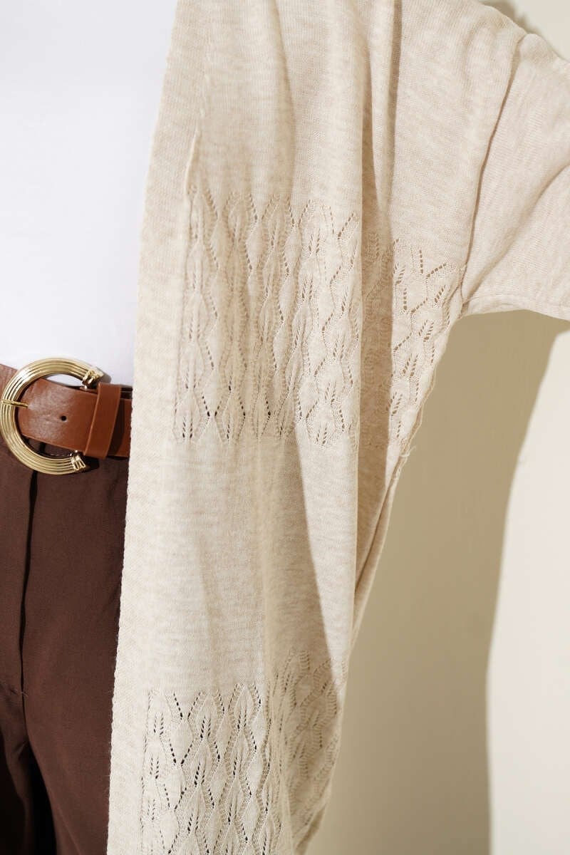 Zigzag Desenli Triko Basic Hırka Taş