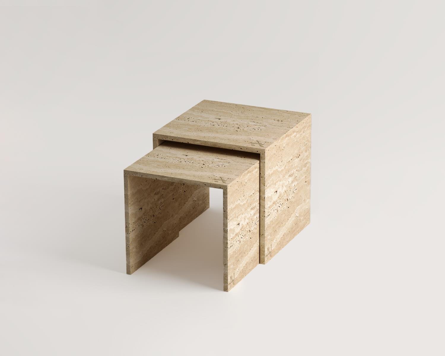 Amaya-Travertine Square 2 Side Table