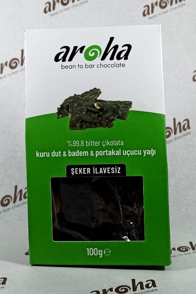 Aroha Kuru Dut Badem ve Portakal Uçucu Yağlı Çikolata Şeker İlavesiz 100 gr