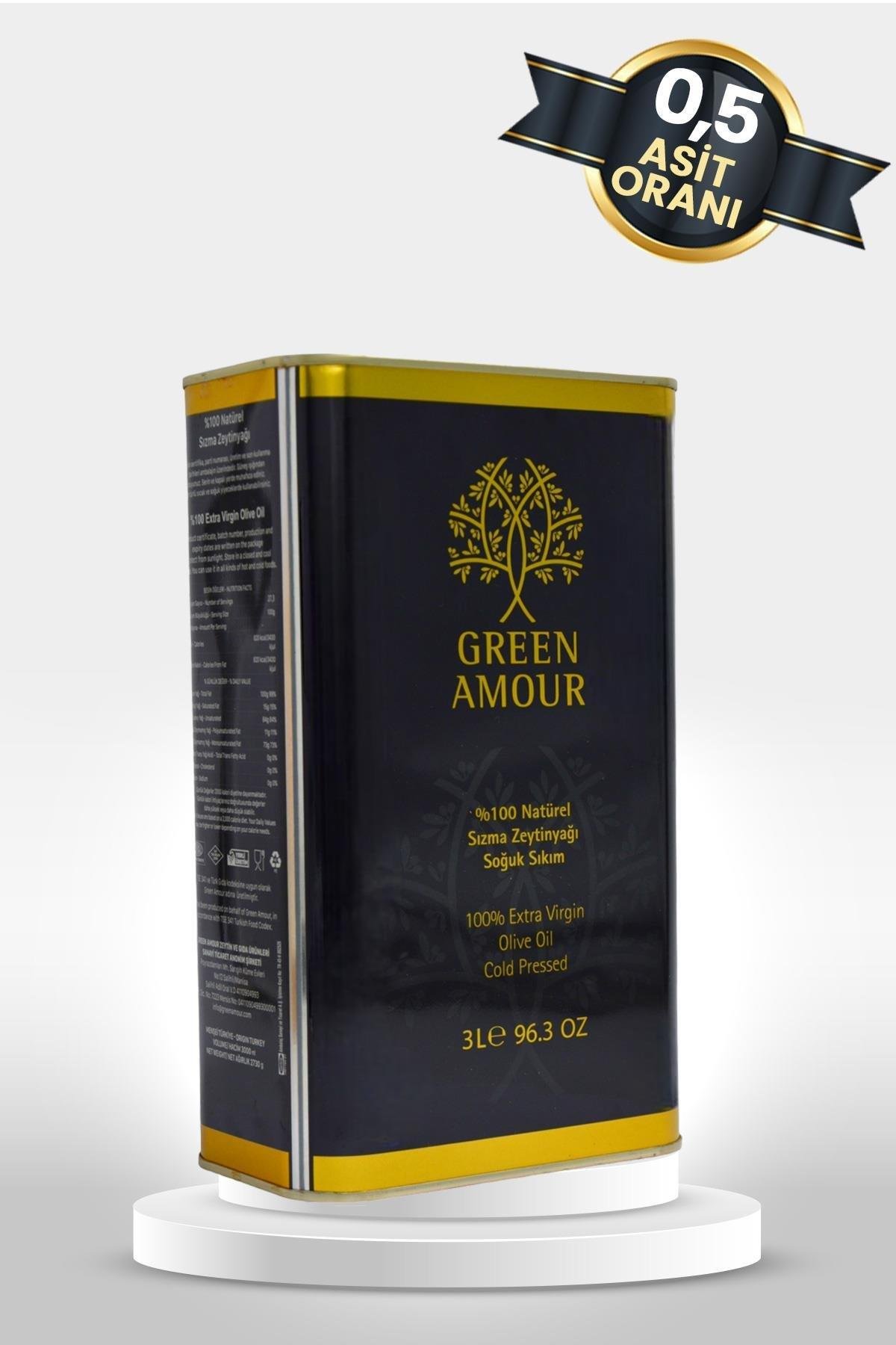 Green Amour Soğuk Sıkım, Yeni hasat, 0,3 Asit 3 lt %100 Natürel Sızma Zeytinyağı