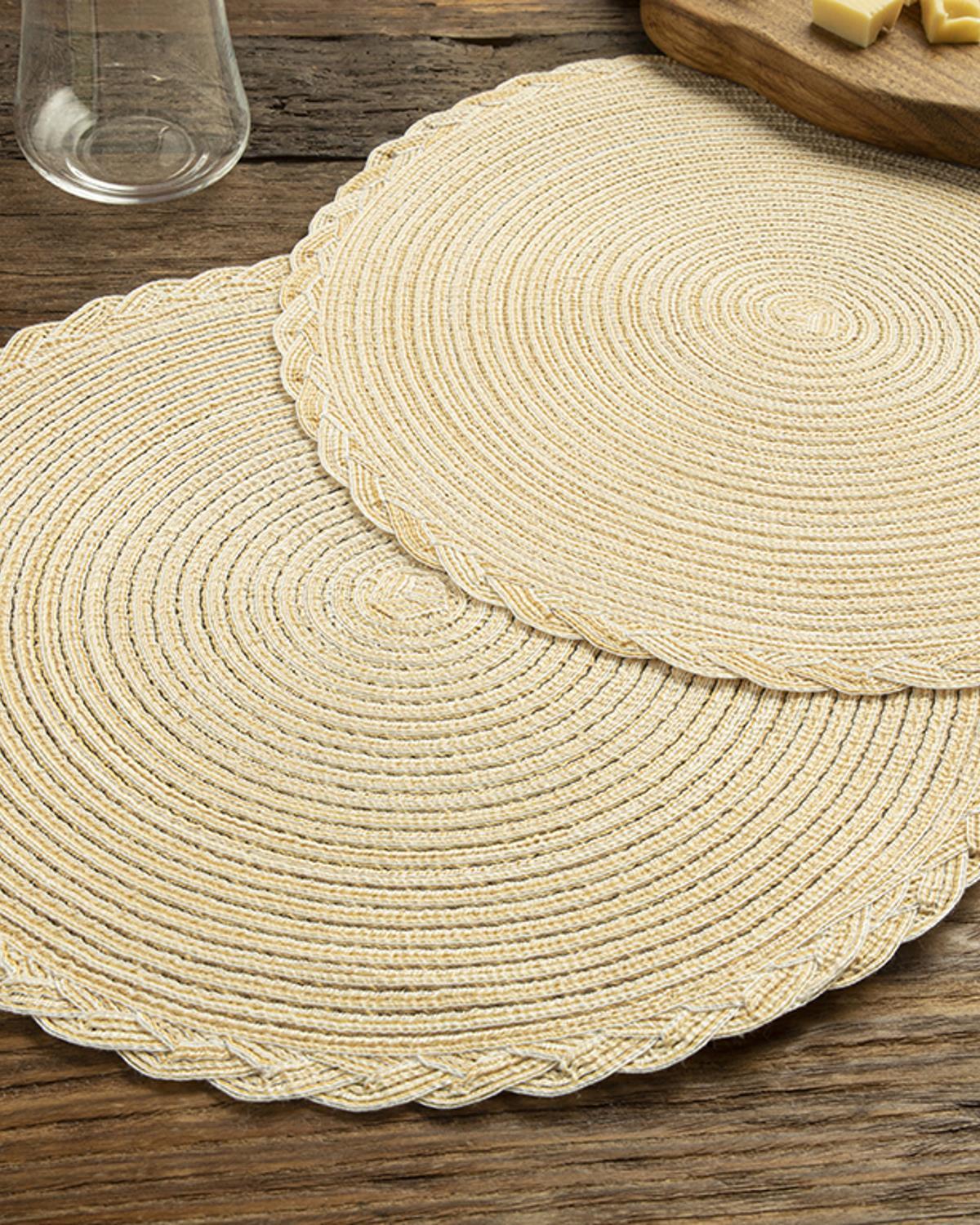 Braided Polyester 2 pcs Table Mat 38 cm Cream