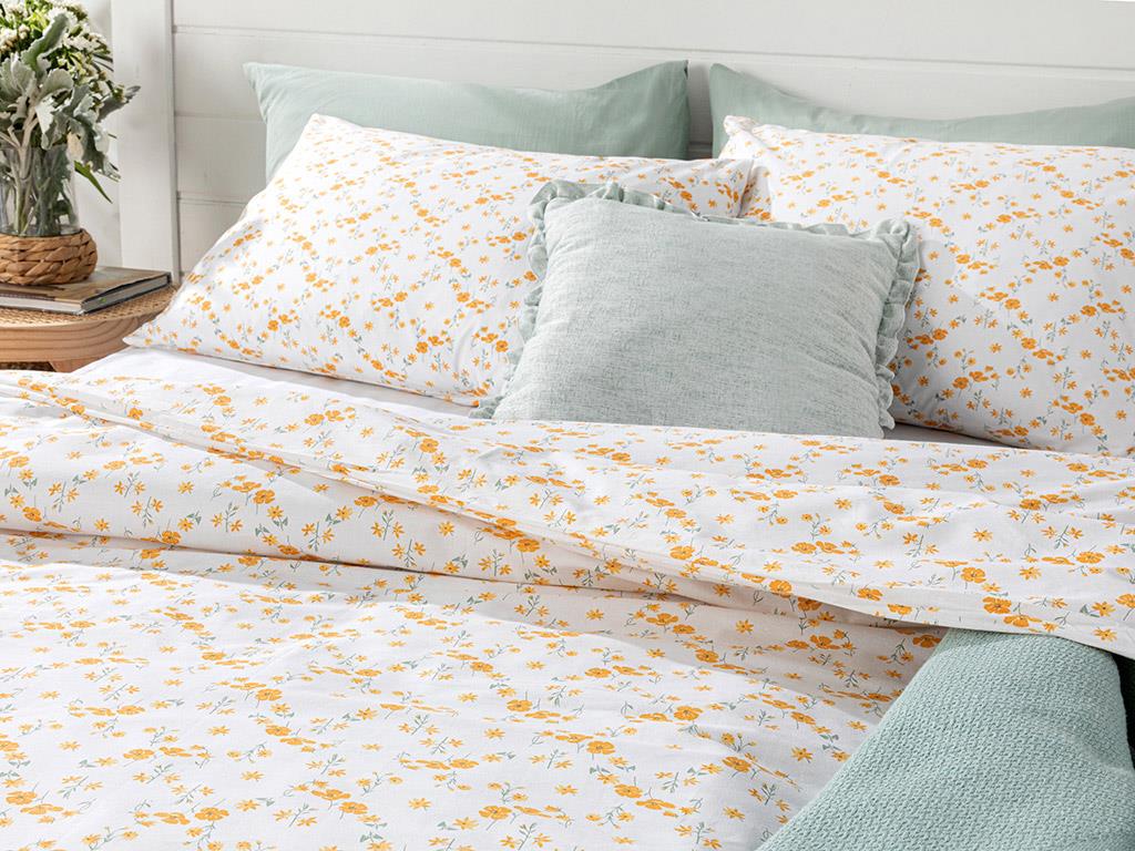 Înflorire de vară Bumbac King Size Set Lenjerie De Pat 240*220 Cm Galben
