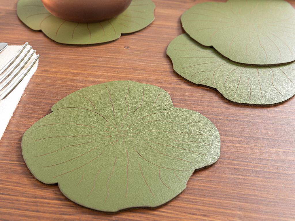 înflorit Piele Artificială Cu 4 Piese Coaster Pahare 11 cm Verde