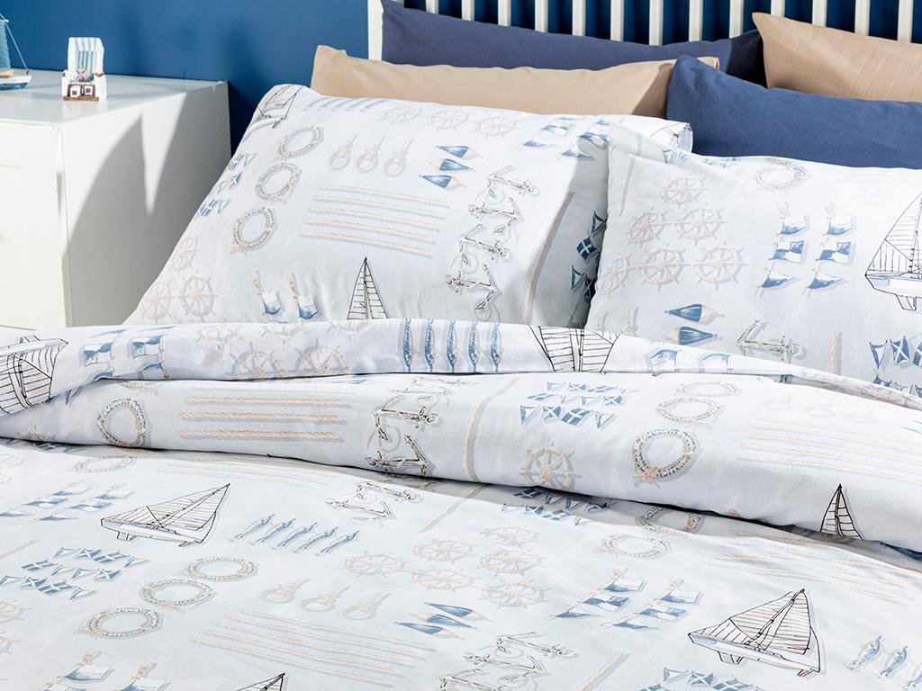 Ahoy căpitane Cottony  King Size  SET LENJERIE DE PAT 240x220 cm Albastru.