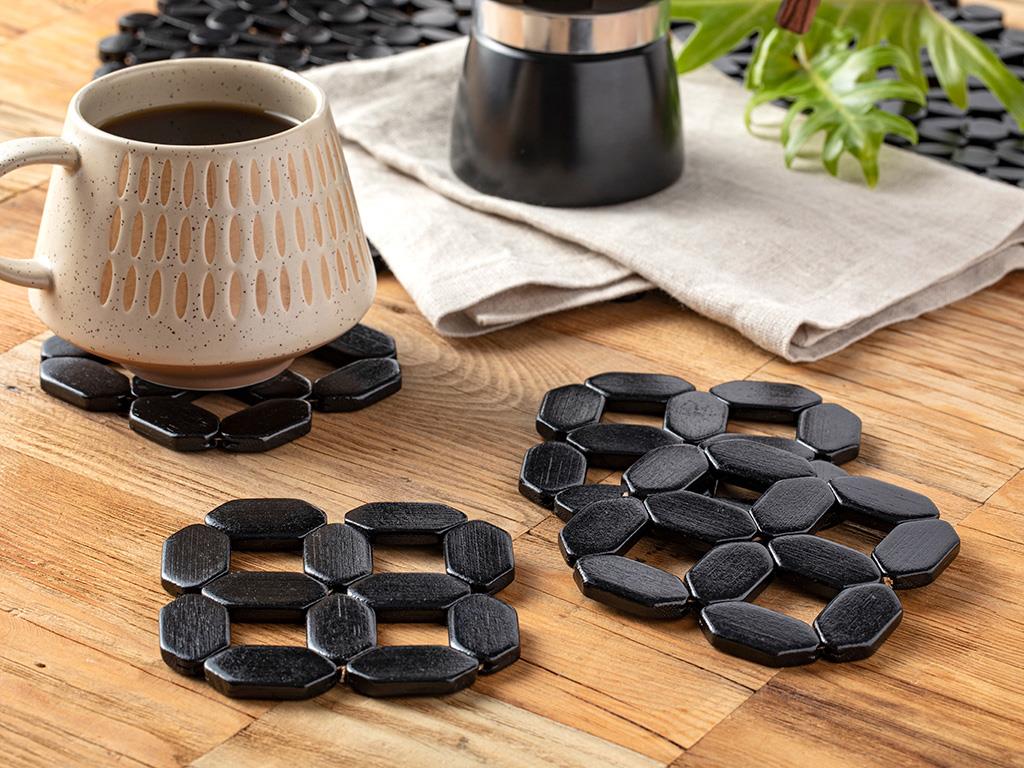 Ally Bambus  Cu 4  SUPORT PENTRU PAHAR 10x10 cm Black.