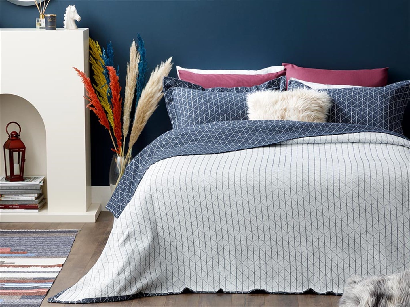 Argyle Jacquard Meniu mare 260x280 cm Albastru inchis
