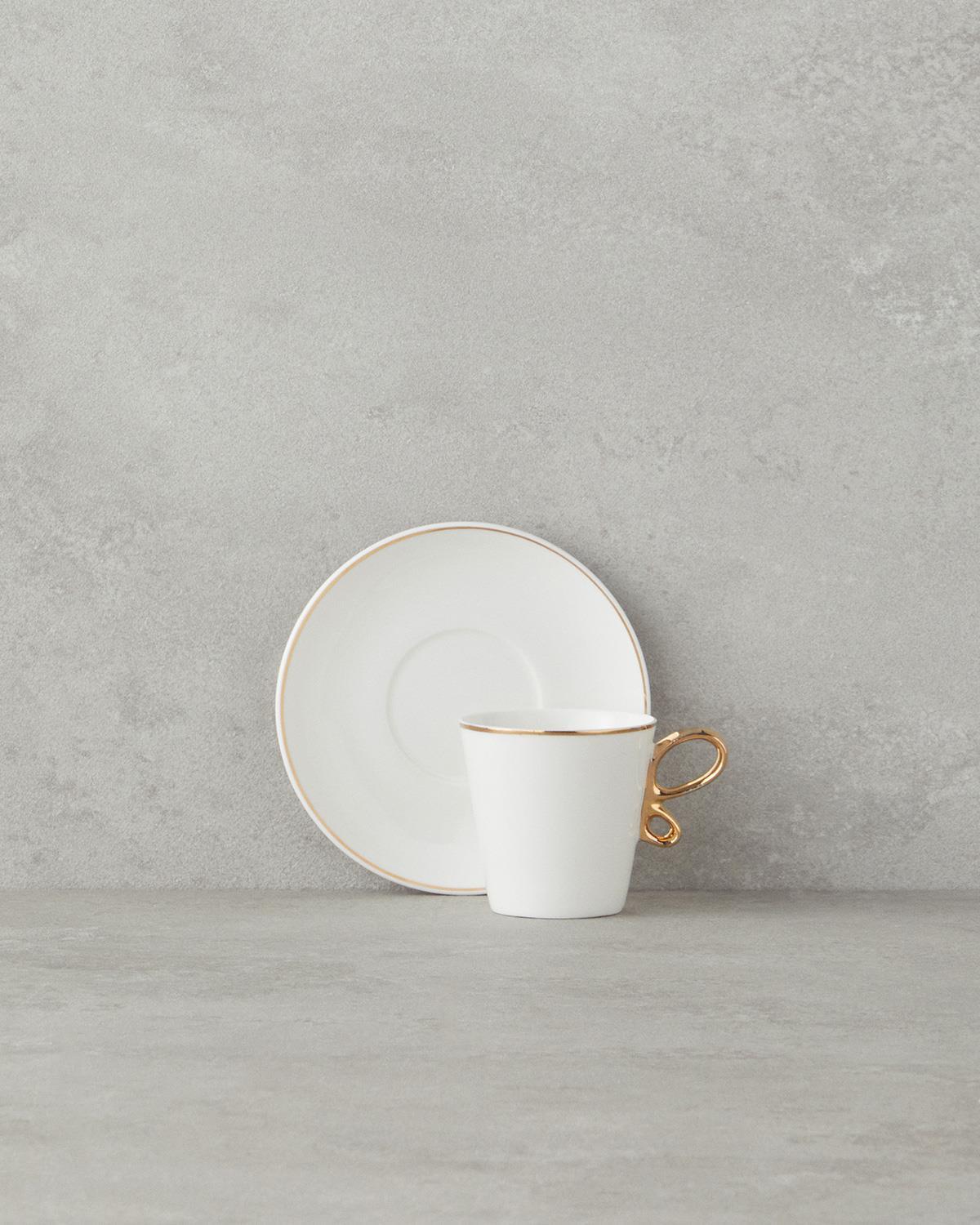 aripă Porțelan New Bone China 12 Piese 6 Persoane Set De Cești De Cafea 90 ml Gold