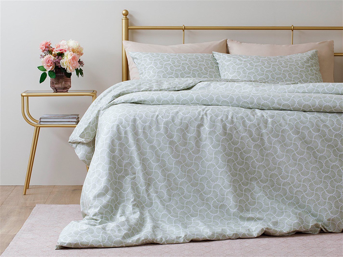 Artdeco 52 Tel / 132 Numărul de fir Persoană dublă 200x220 cm Mint-lilac-roz