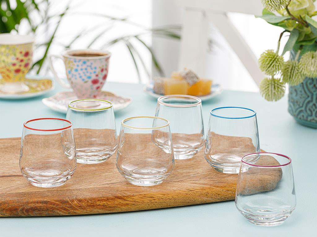 Lena Glass 6 Set Served with Coffee Water Glass 115 ml Colorful