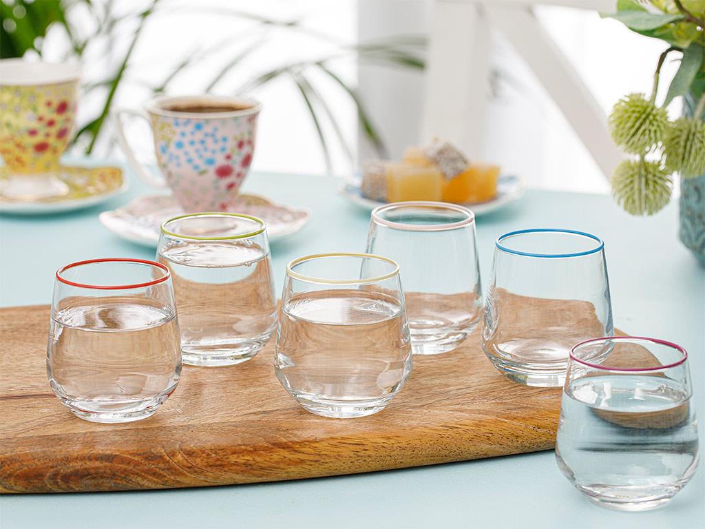 Lena Glass 6 Set Served with Coffee Water Glass 115 ml Colorful