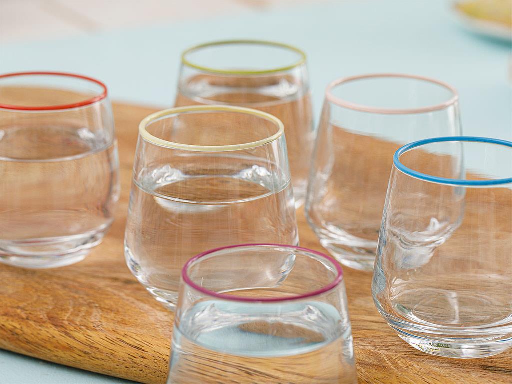 Lena Glass 6 Set Served with Coffee Water Glass 115 ml Colorful