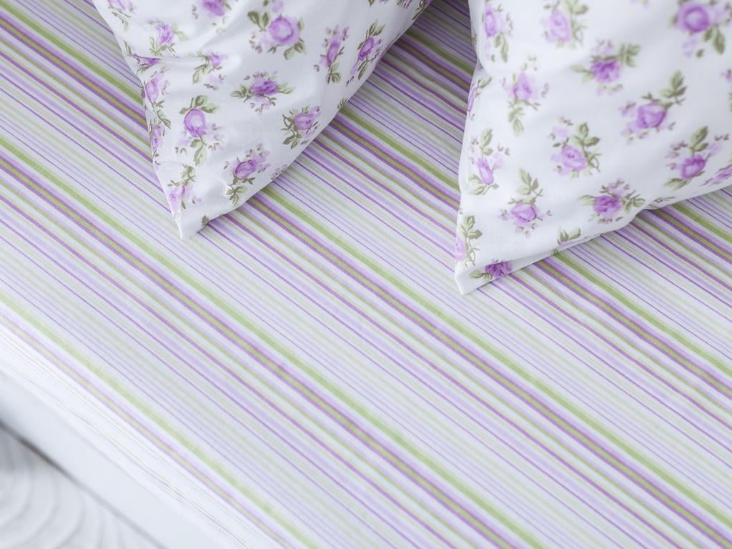 Candy Stripe Cotton Double Sheet 240x260 cm Lilac.