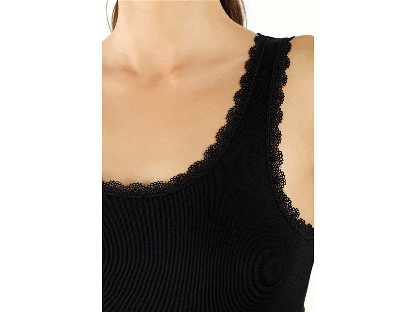 Basic Cotton Kalın Askılı  femei L Negru