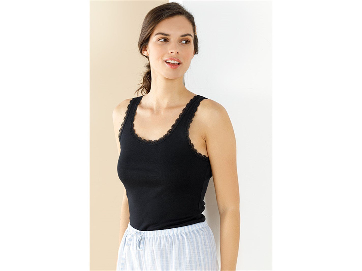 Basic Cotton Kalın Askılı  femei M Negru