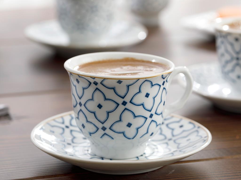 Belize Porcelain 12 Parça 6 Kişilik Coffee Cup Set 90 ml Blue-Off White