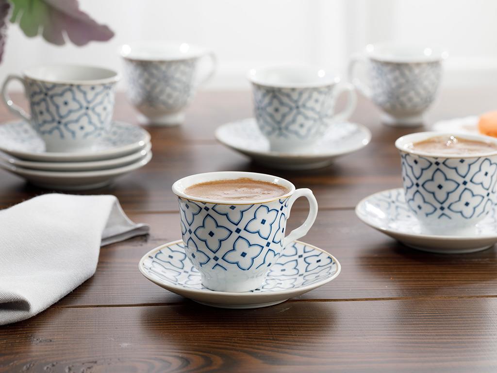 Belize Porcelain 12 Parça 6 Kişilik Coffee Cup Set 90 ml Blue-Off White