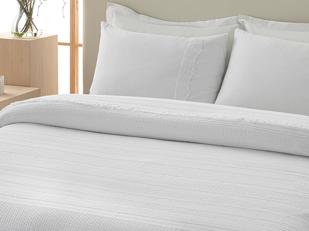 Bianco Bumbac Jakarlı Kıng Sıze Cuvertură De Pat 240*260 Cm Alb