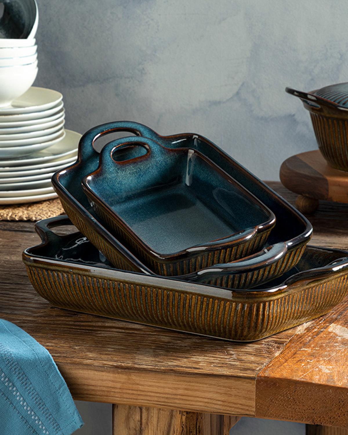 Blurry Stoneware Capped Oven Cookware 26,5x10 cm Blue-Brown