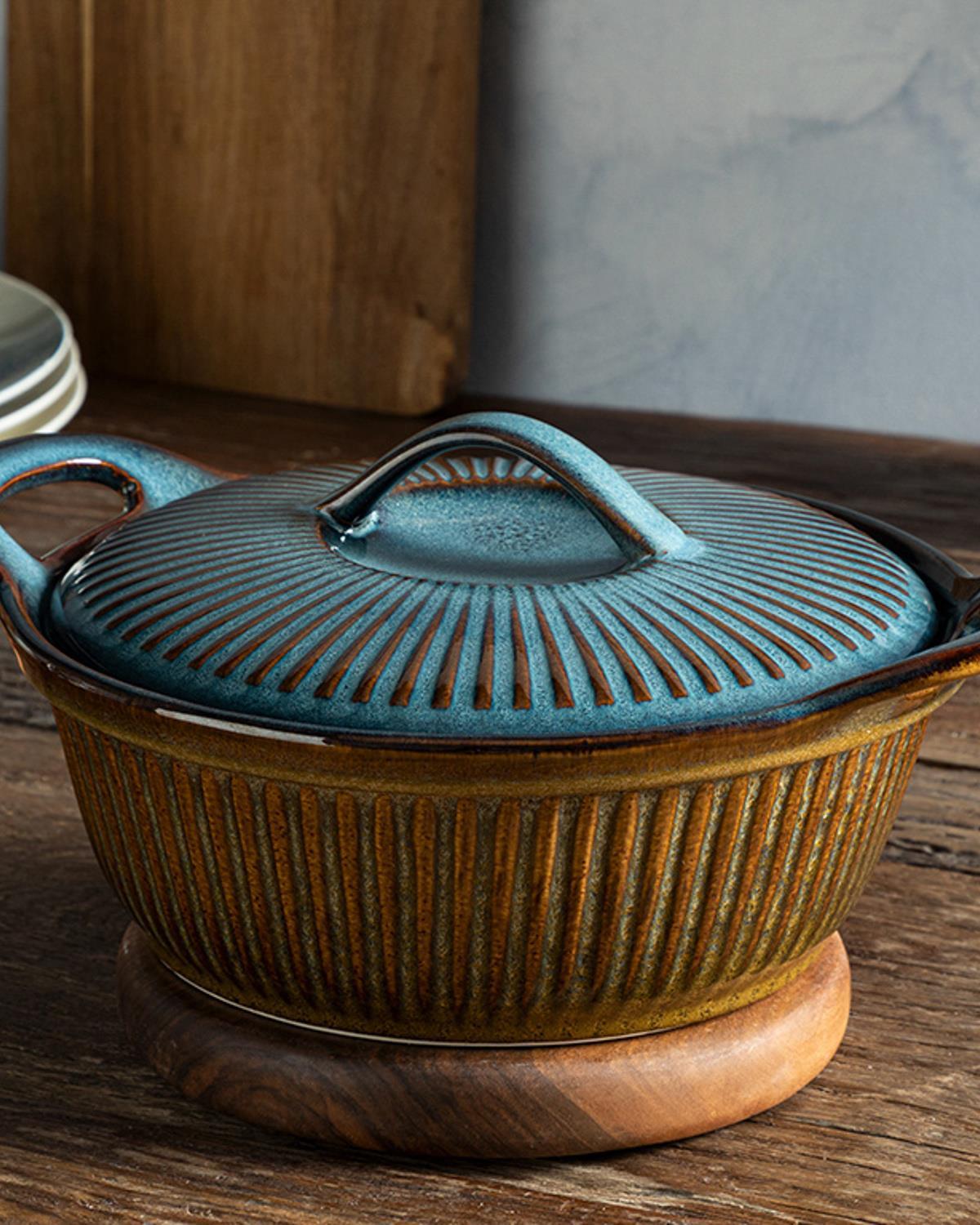 Blurry Stoneware Capped Oven Cookware 26,5x10 cm Blue-Brown