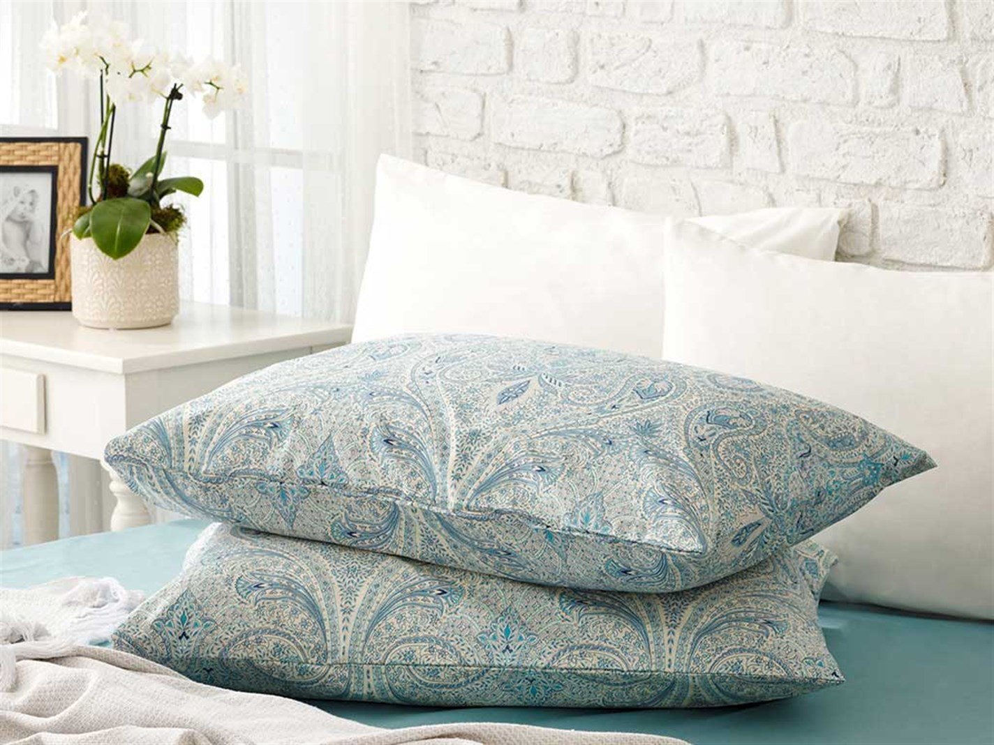 Boho Chic 57 Tel / 144 Numărul de fir 2 set 50x70 cm Albastru