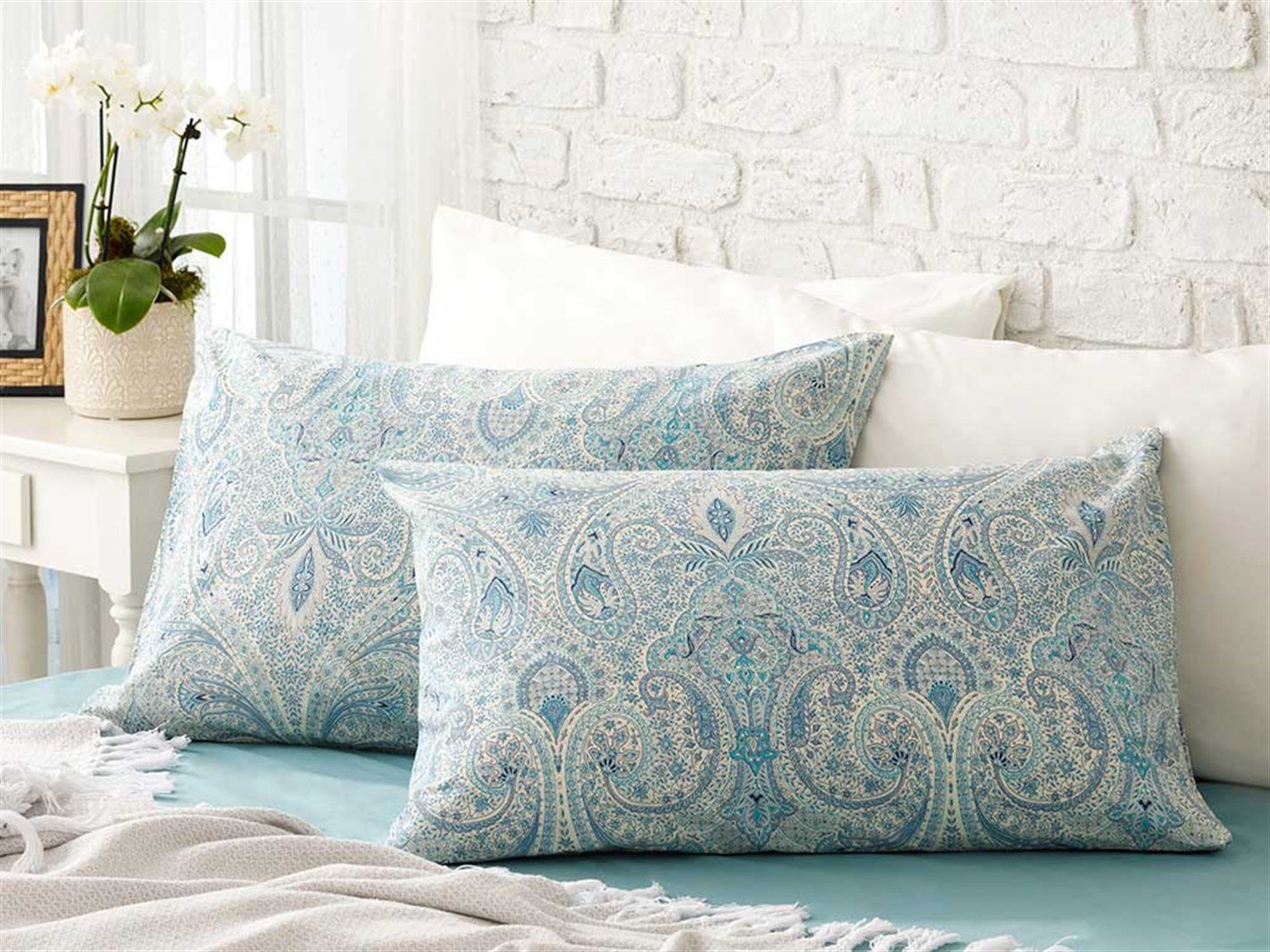 Boho Chic 57 Tel / 144 Numărul de fir 2 set 50x70 cm Albastru